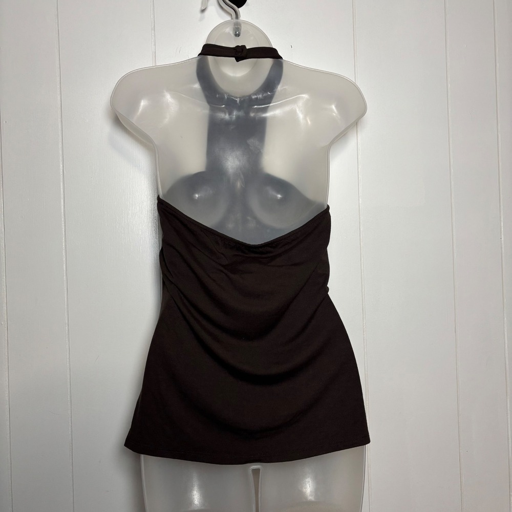 Y2K Cache Brown Embellished Halter Mock Neck Top Size S Beaded Jersey Knit - Picture 3 of 12